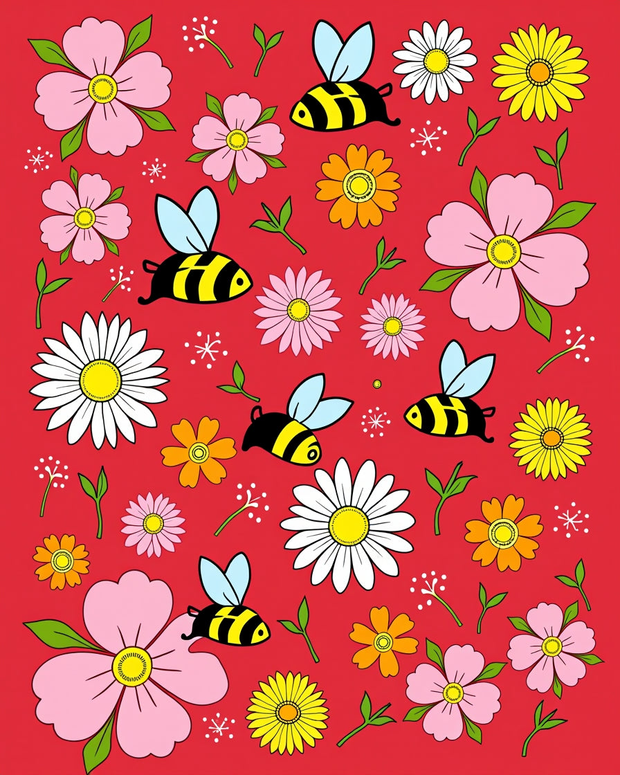 Pink Yellow Bee Garden Blooms Rug