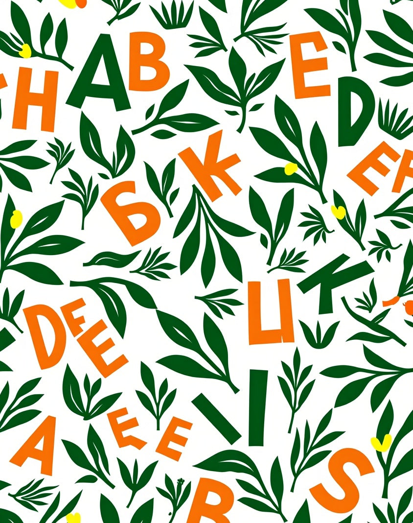 Bold Orange Green Alphabet Foliage Rug