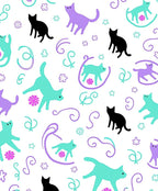 Whimsical Teal Purple Black Cat Swirls Rug