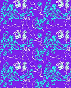Turquoise Floral Elements on Purple Background Rug