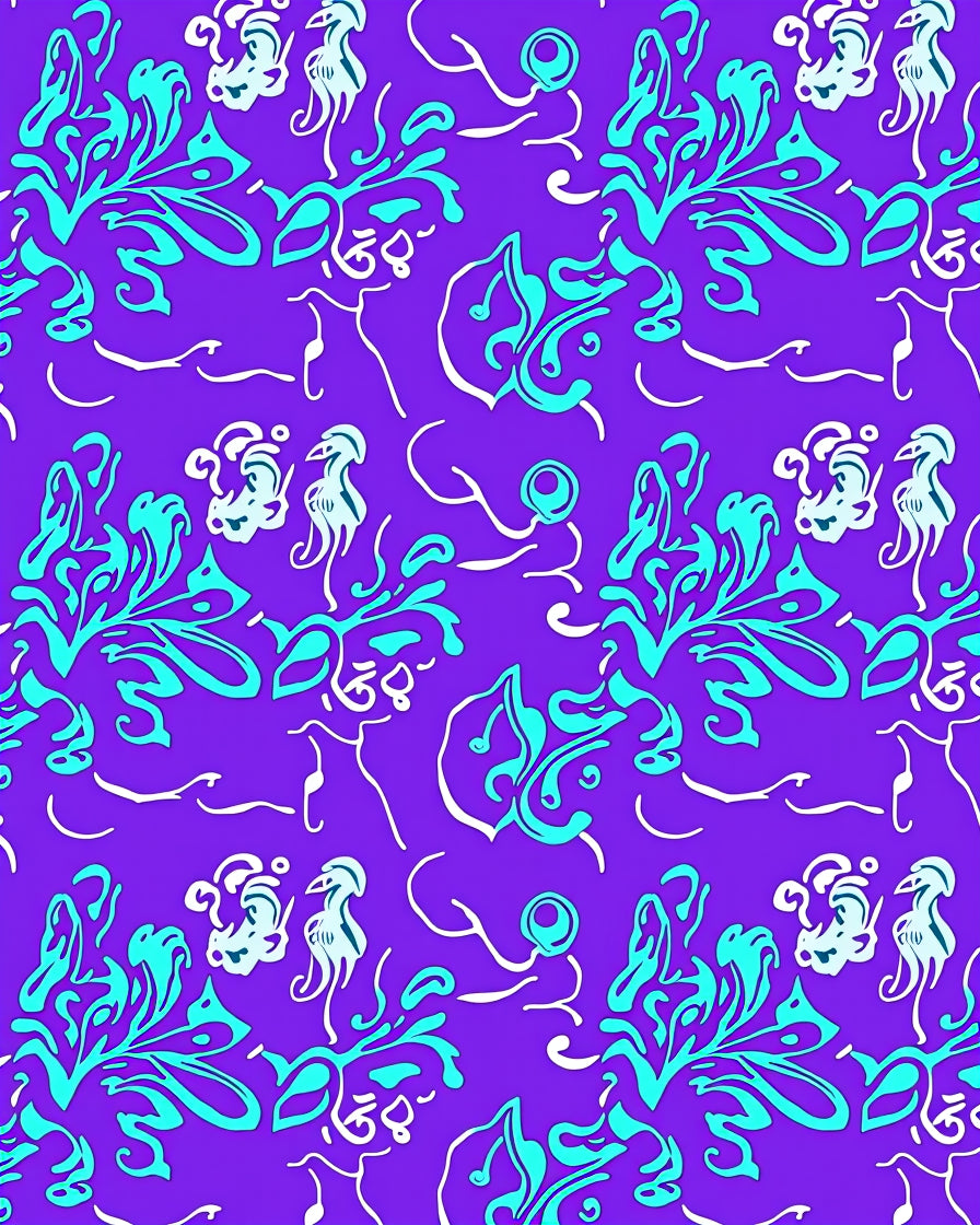 Turquoise Floral Elements on Purple Background Rug