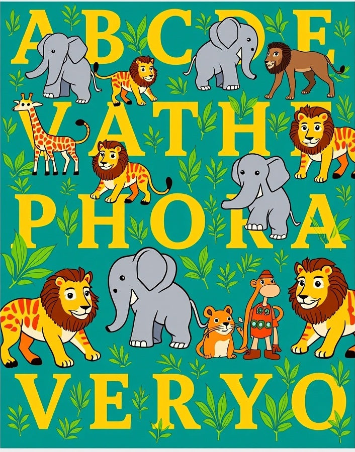 Whimsical Safari Alphabet Animals Teal Rug