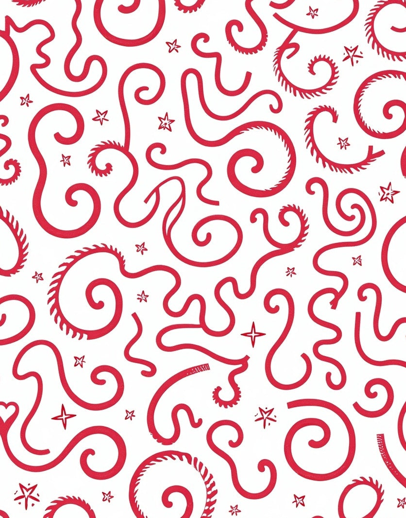 Whimsical Red Swirls and Stars Rug