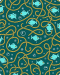 Teal Fish Nautical Rope Pattern Rug
