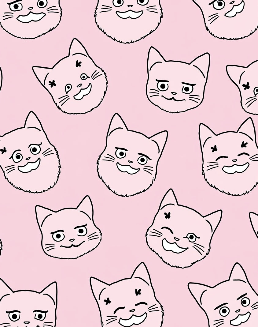 Charming Pink Cat Faces Pillow Rug