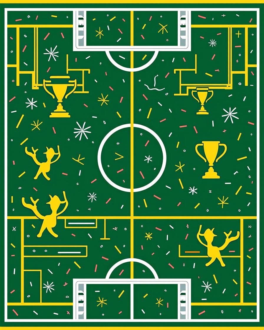 Green Golden Trophy Soccer Field Celebration Rug