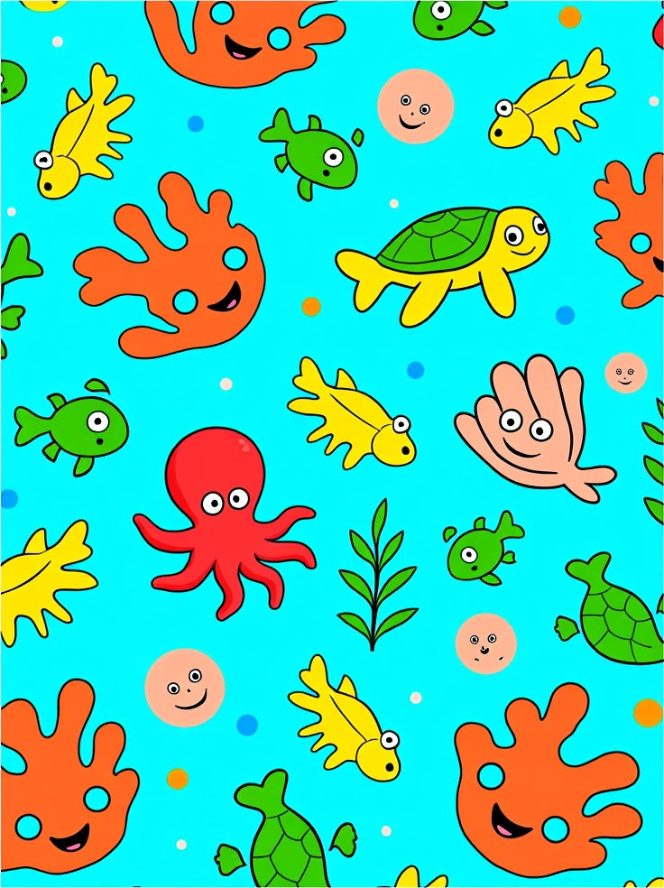 Cute Underwater Friends Coral Fish Turtle Rug