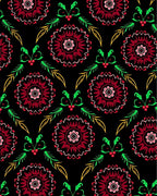 Crimson Floral Medallion Black Background Rug