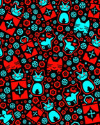 Red and Cyan Funky Cat Collage Rug