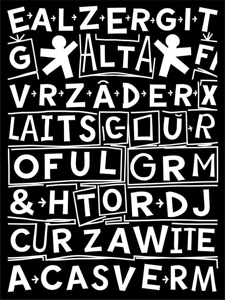 Black White Bold Typographic Figures Abstract Rug