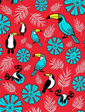 Tropical Toucan Blue Flower Red Whimsical Rug