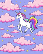 Whimsical Unicorn Rainbow Cloud Sky Rug