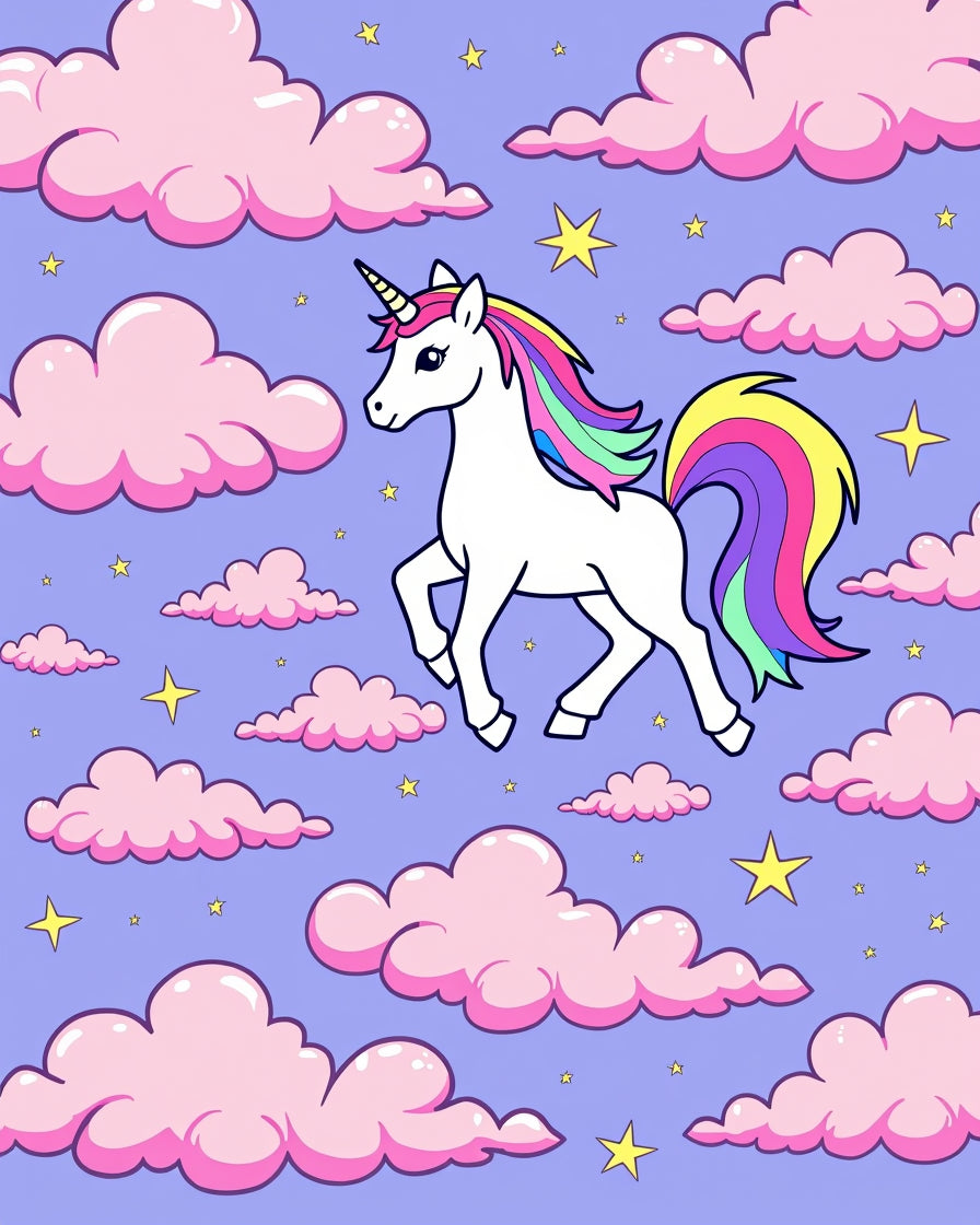 Whimsical Unicorn Rainbow Cloud Sky Rug