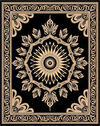 Black and Gold Sunburst Floral Medallion Rug