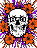 Orange Skull Burst Floral Rug