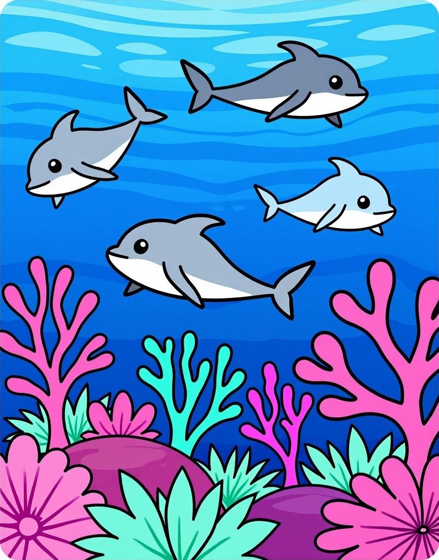 Playful Dolphins Coral Reef Ocean Scene Rug