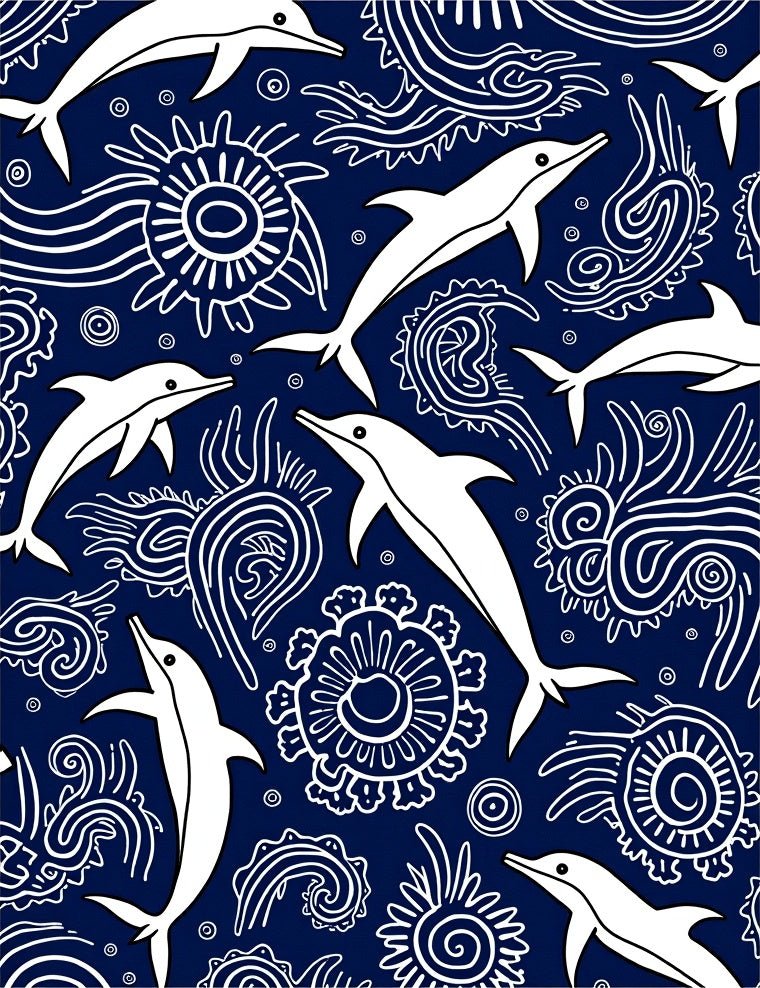 Marine White Dolphins Swirls Rug