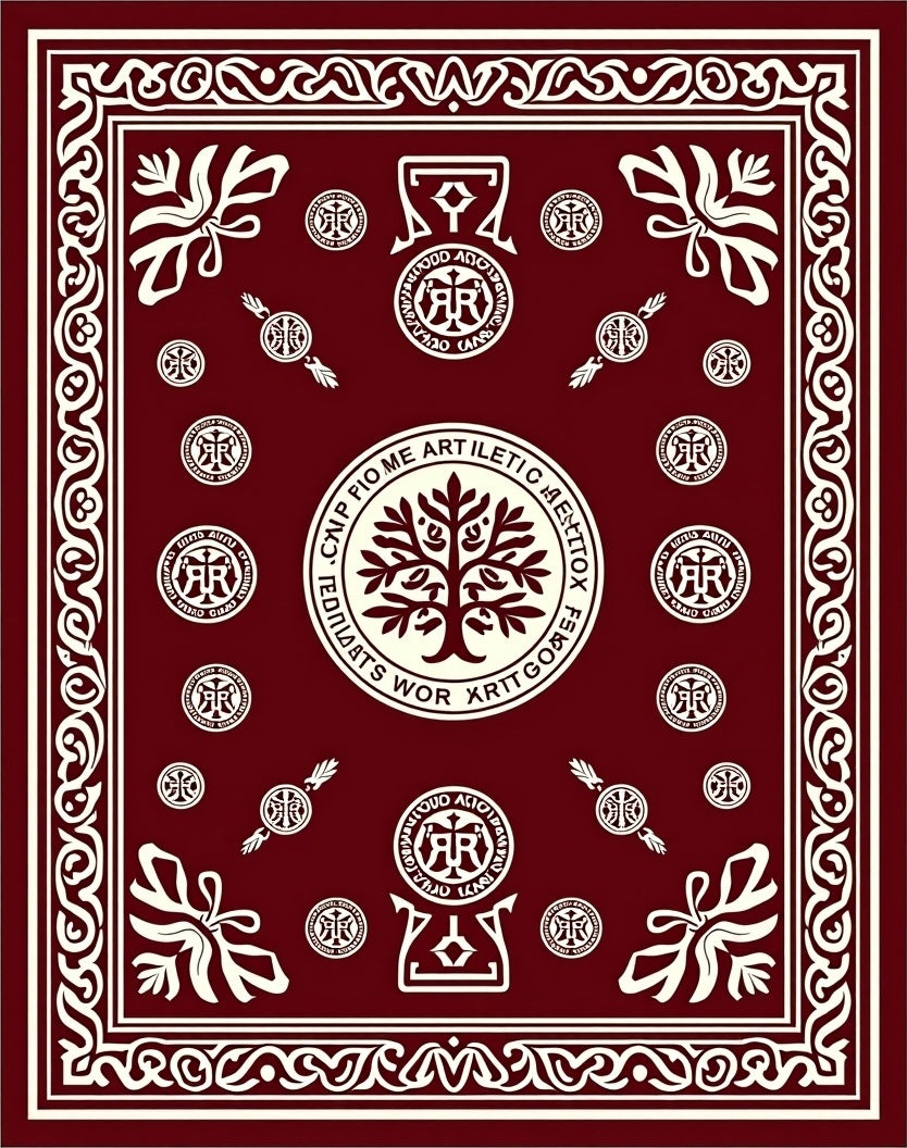 Deep Red Laurel Crest Tree Medallion Rug