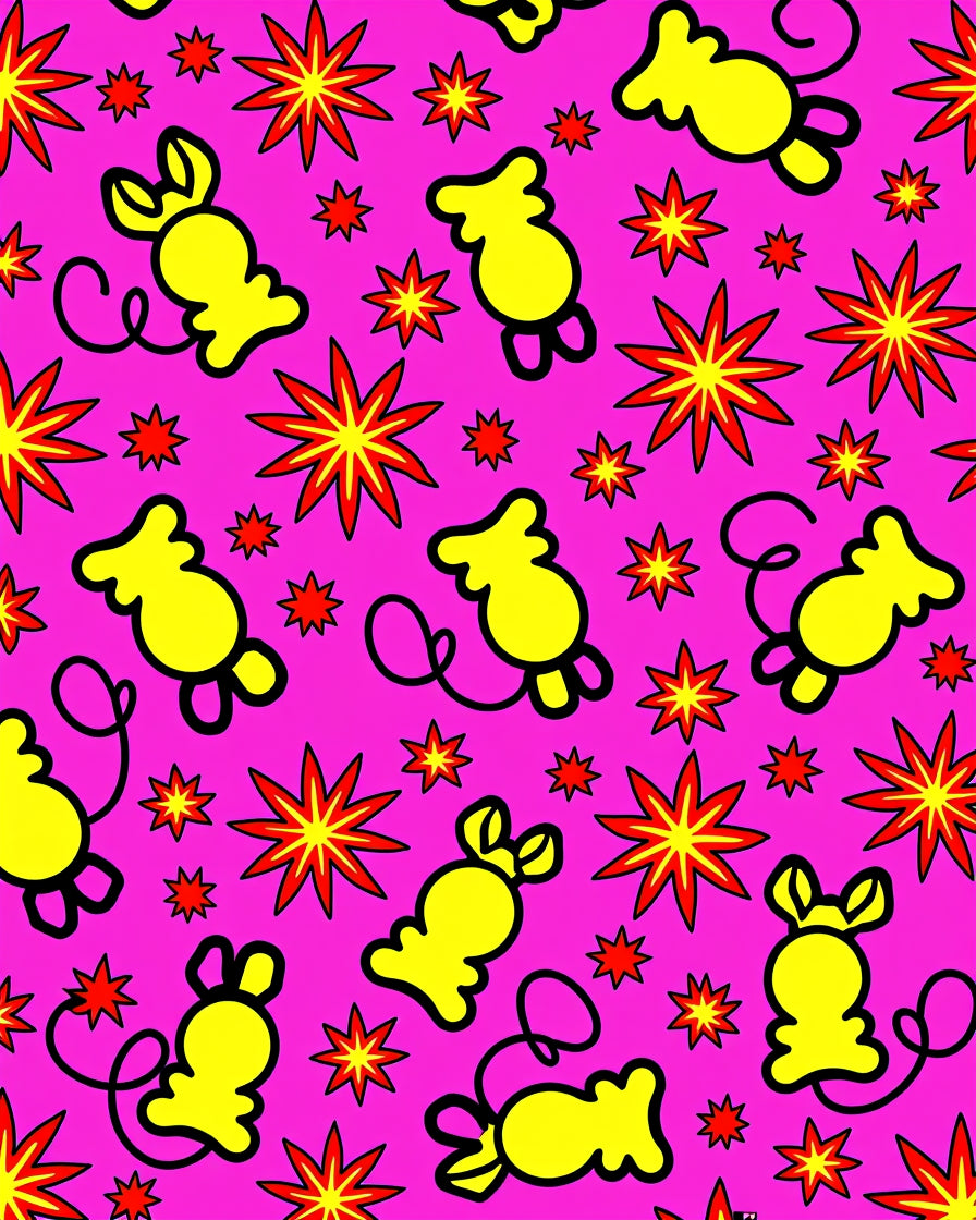 Pink Yellow Mouse Starburst Rug