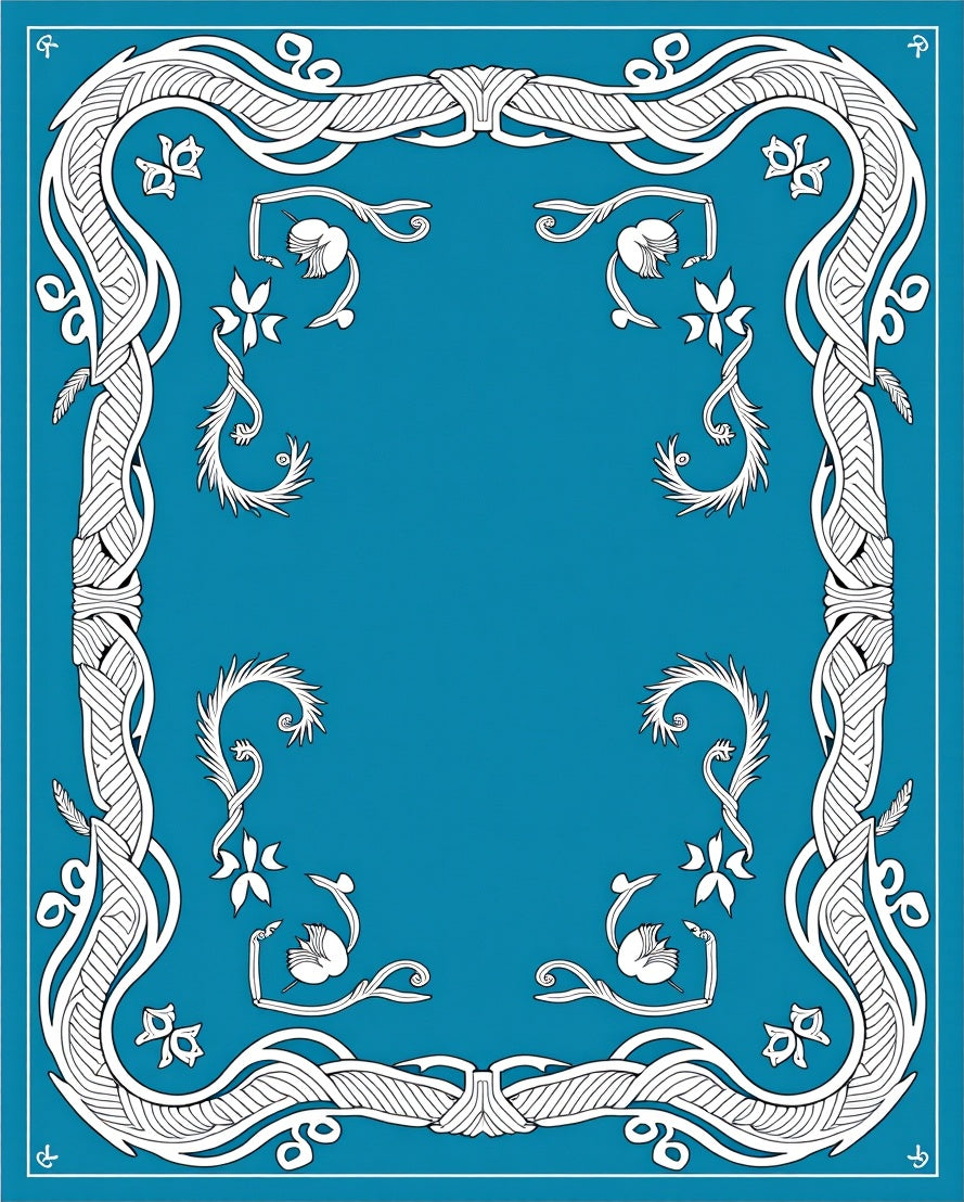 Art Nouveau Cyan Floral Swirl Border Rug