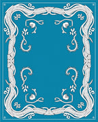 Art Nouveau Cyan Floral Swirl Border Rug