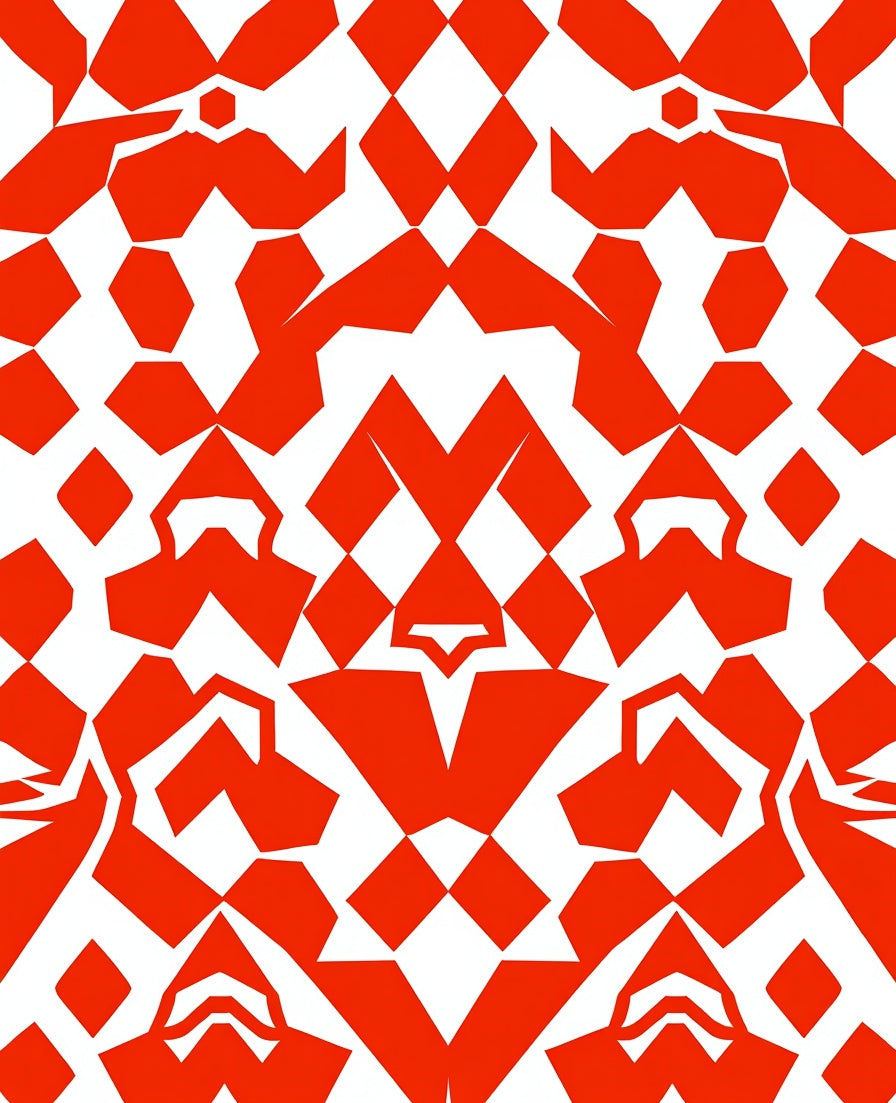 Vibrant Red Geometric Symmetry Medallion Rug