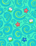 Oceanic Waves With Smiling Stars Rug