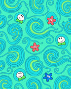 Oceanic Waves With Smiling Stars Rug