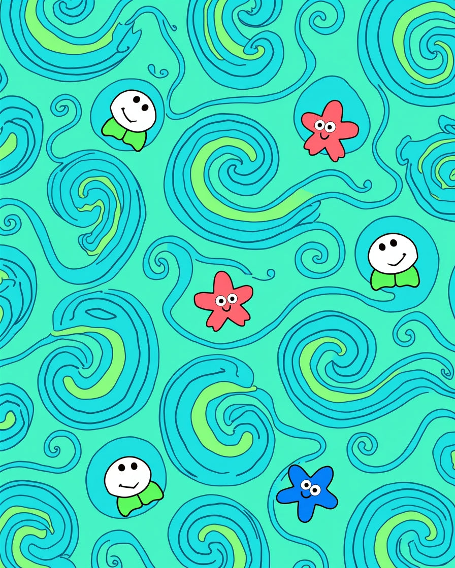 Oceanic Waves With Smiling Stars Rug