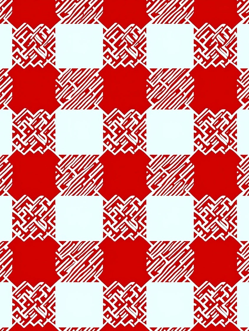Red White Checkerboard Maze Rug