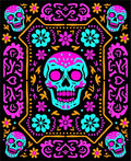 Vibrant Teal Pink Sugar Skull Rug