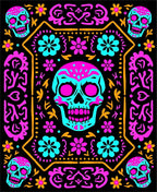 Vibrant Teal Pink Sugar Skull Rug