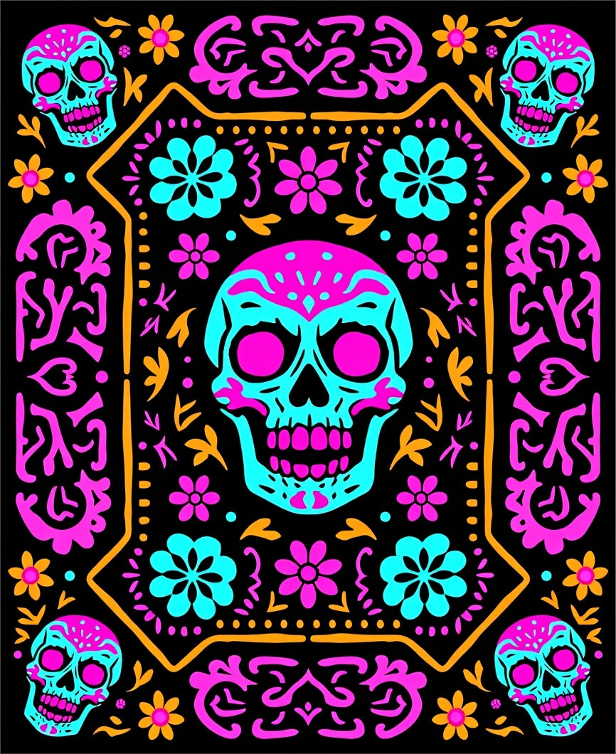 Vibrant Teal Pink Sugar Skull Rug