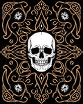 Ornate Skull With White Flowers Accent Rug