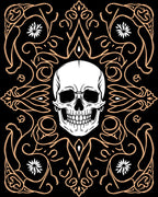 Ornate Skull With White Flowers Accent Rug
