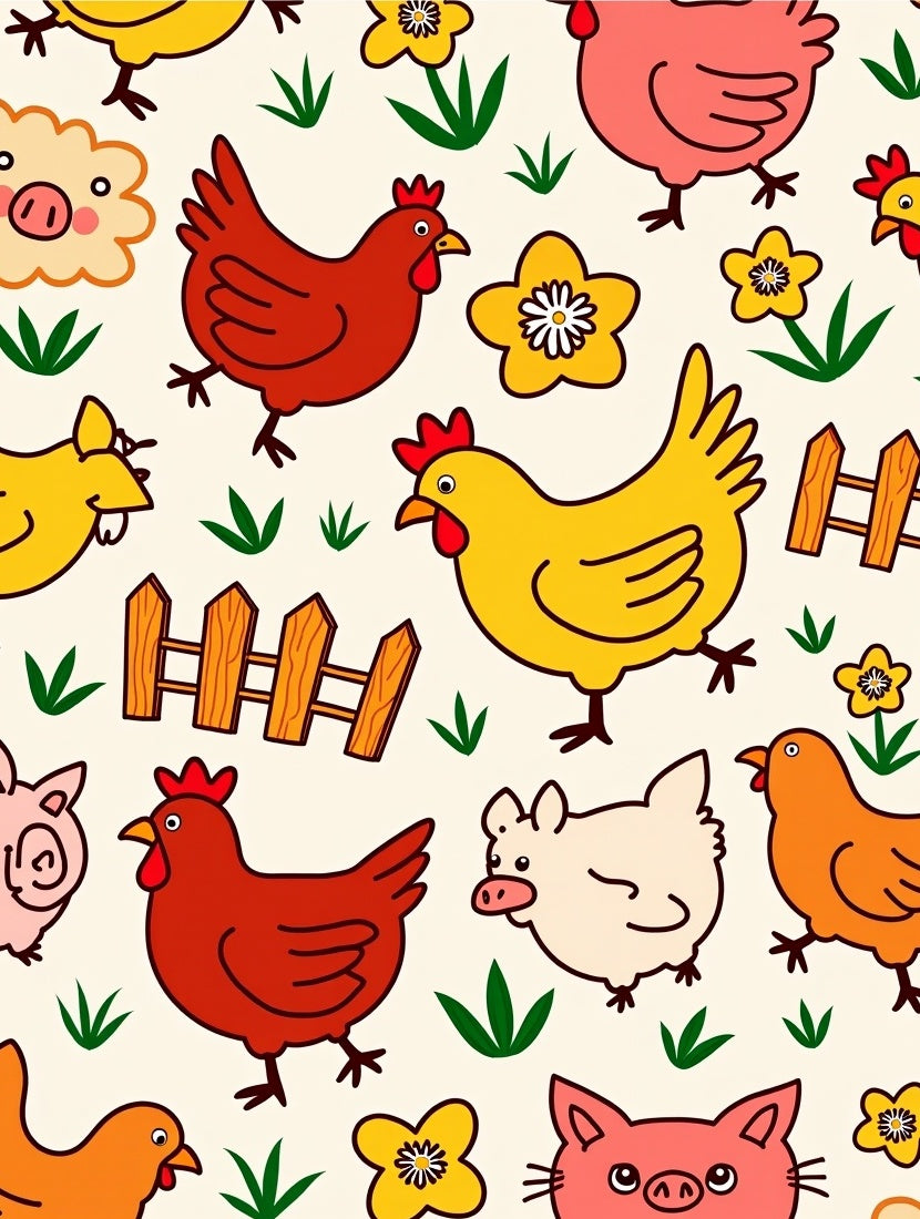 Farmyard Friends Chicken Pig Flower Rug