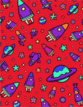 Retro Space Rocket Planet Star Party Rug