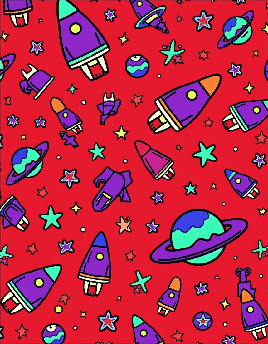 Retro Space Rocket Planet Star Party Rug