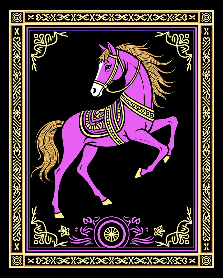 Majestic Purple Horse Golden Embellished Rug