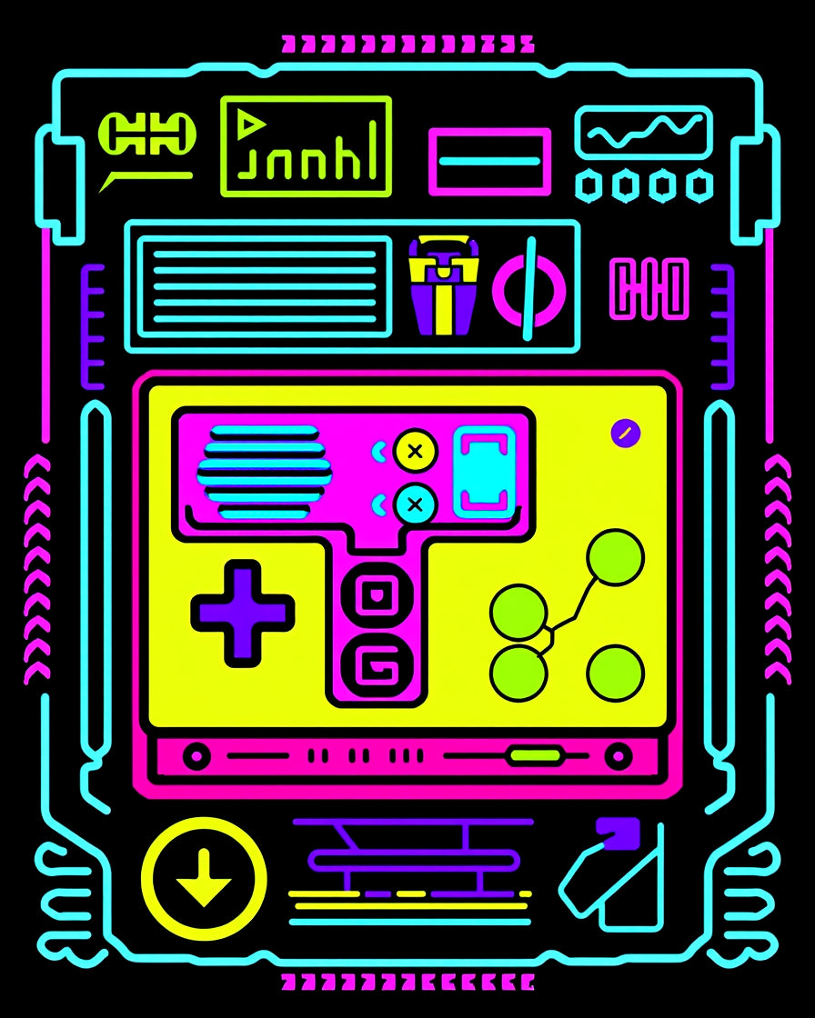 Neon Retro Game Console Controller Rug