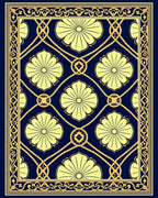Navy Yellow Floral Medallion Lattice Rug
