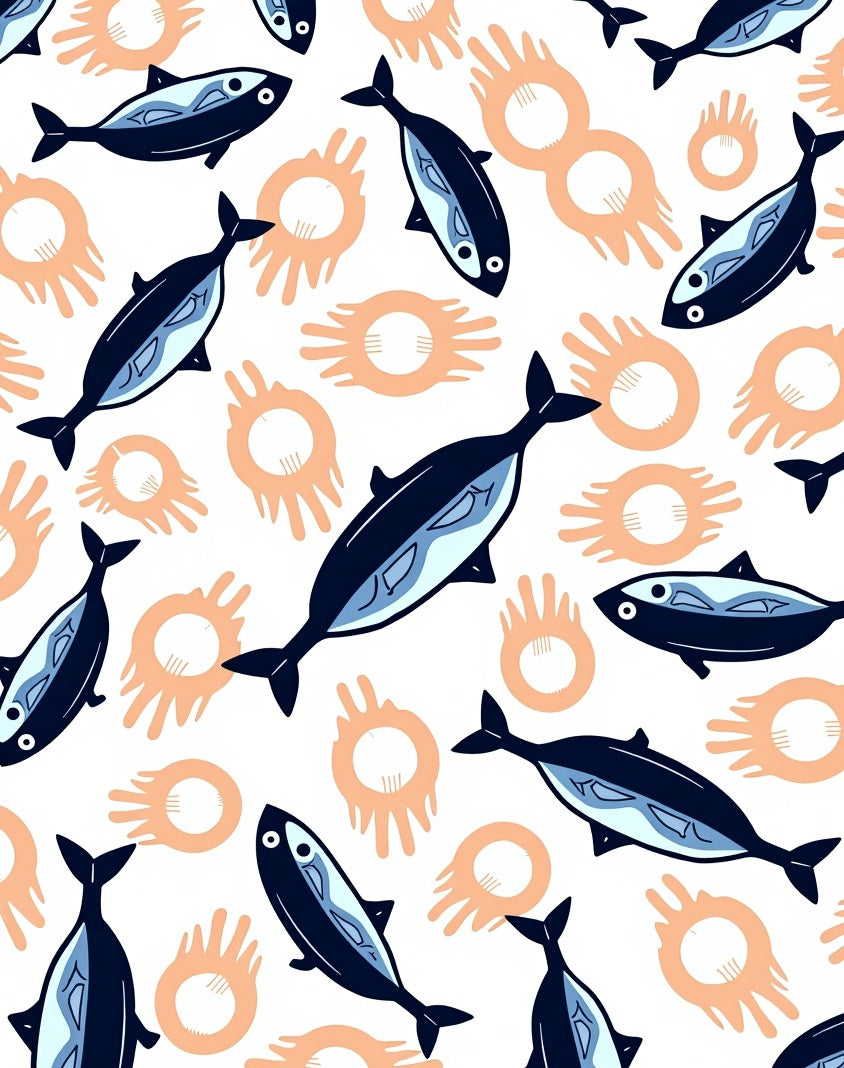 Navy Blue Fish Coral Burst Rug