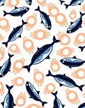 Navy Blue Fish Coral Burst Rug
