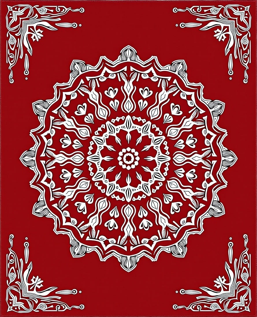 Vibrant Red Intricate Mandala Rug