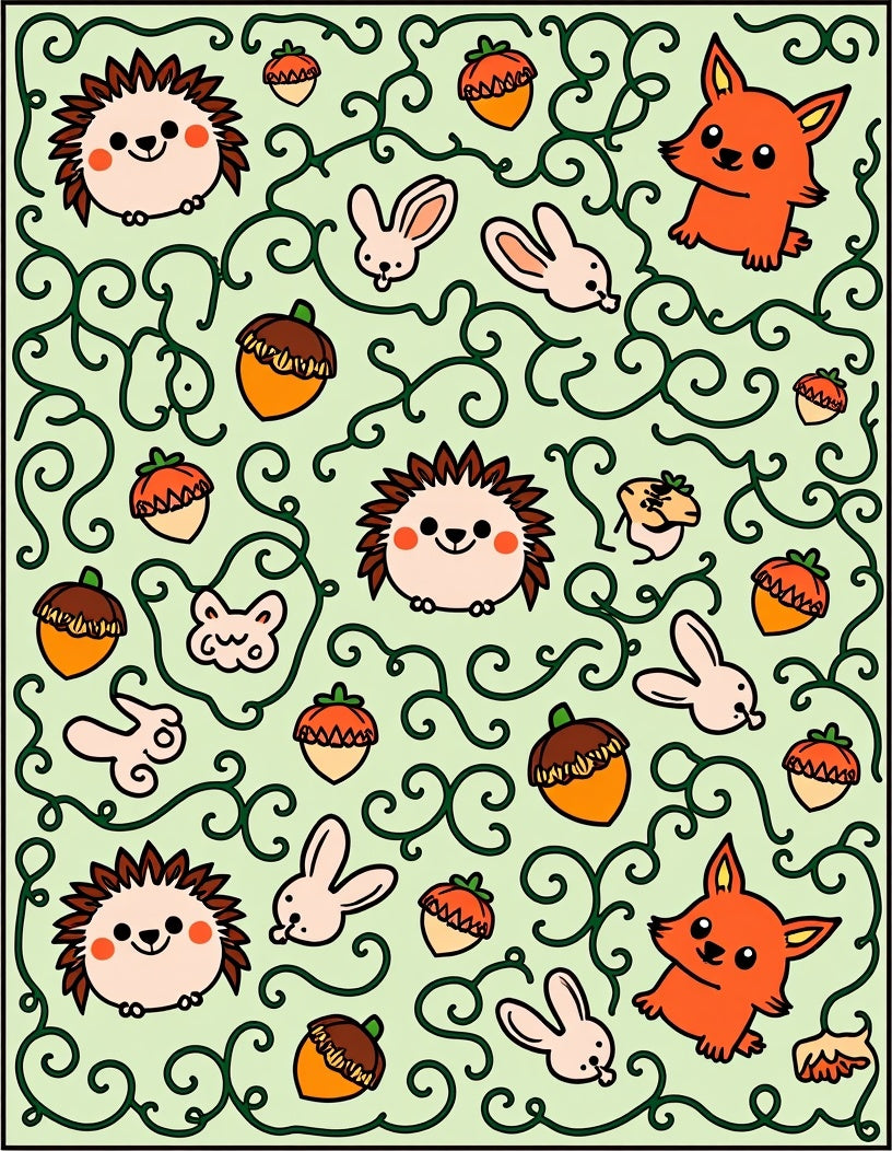 Whimsical Woodland Creatures Acorn Vines Rug