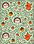 Whimsical Woodland Creatures Acorn Vines Rug