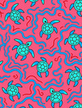 Whimsical Pink Blue Turtle Waves Rug
