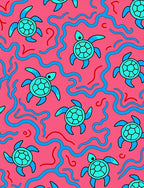 Whimsical Pink Blue Turtle Waves Rug