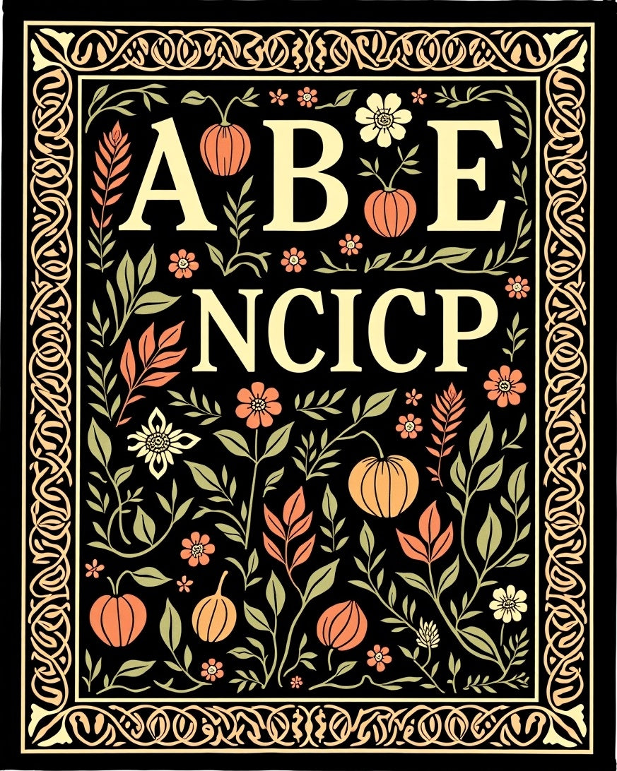 Alphabet Garden Fruit Scrollwork Rug