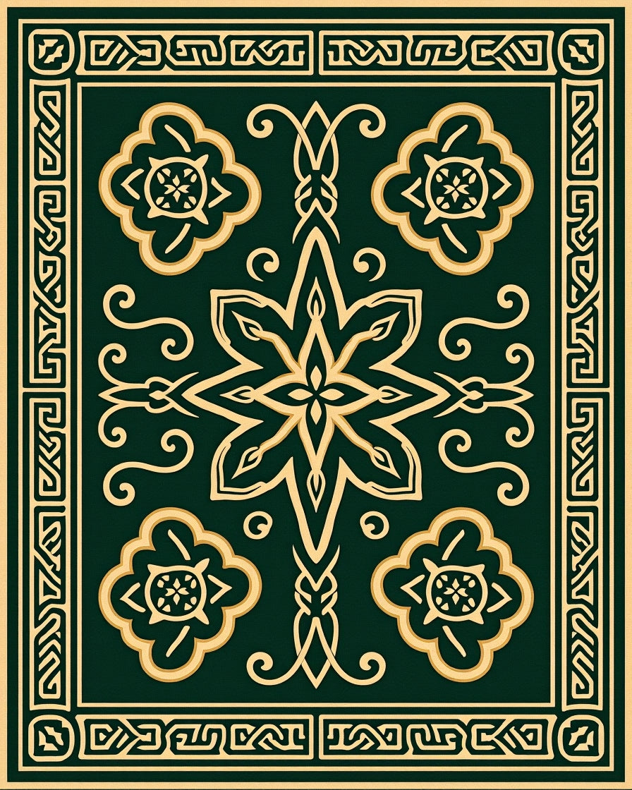 Emerald Gold Celtic Knot Floral Rug